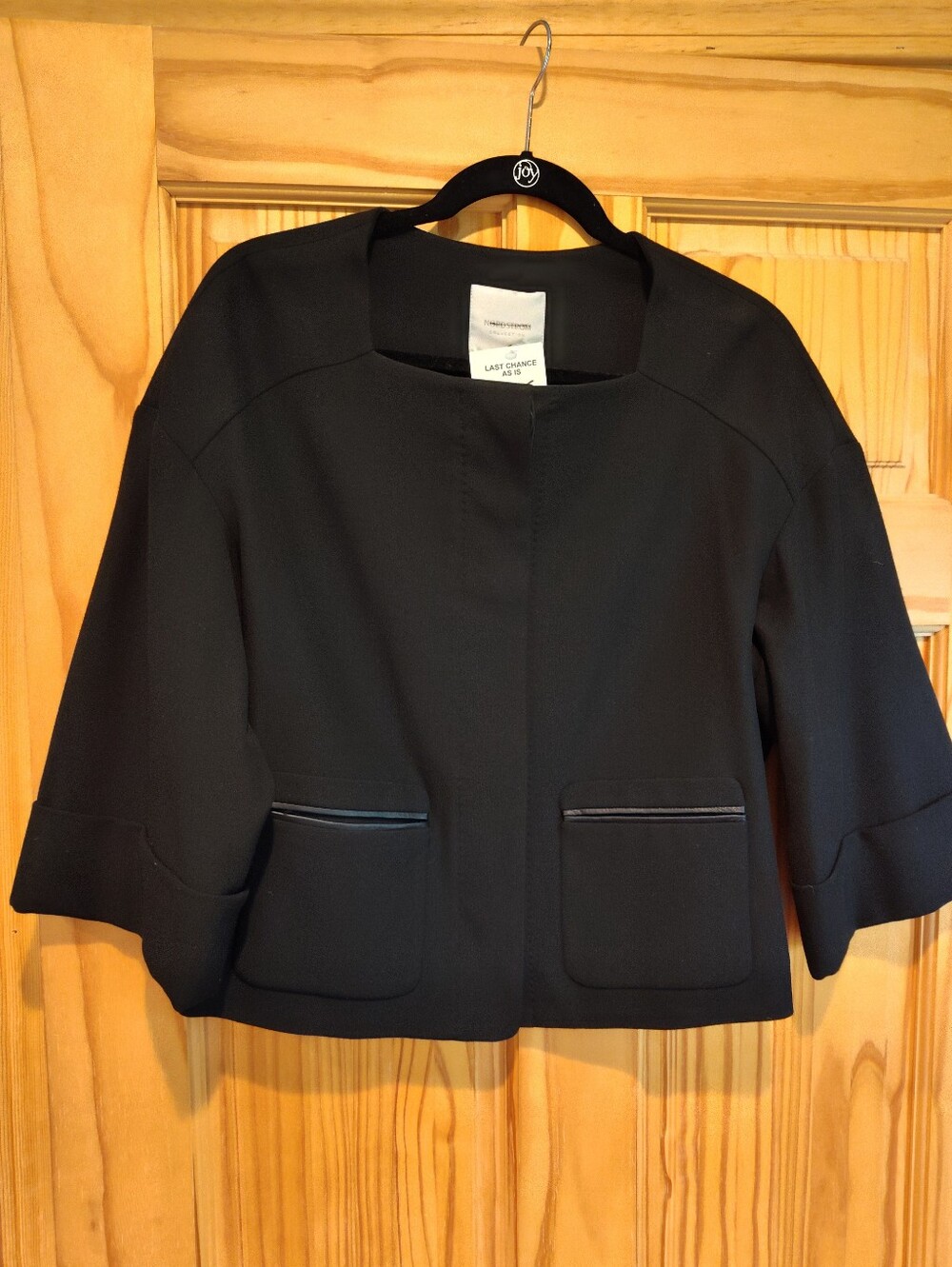 Nordstrom Leather Trim Cropped Square Neck Wide Sleeve Swing Jacket Blazer